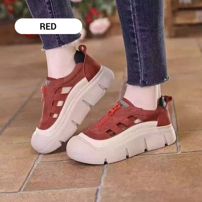 👠 Jetzt 50% RABATT! ✨ Damen-Retro-Zipper-Hollow-Plateauschuhe – Stilvolles Retro-Design, atmungsaktives Hohlmuster & bequeme Plattformsohle 💃