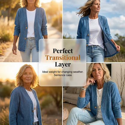 ⏰ 50% Rabatt – Nur für kurze Zeit! Damen Freizeit V-Neck Jeansjacke | Weich & atmungsaktiv – Perfekt für jeden Tag 🌸