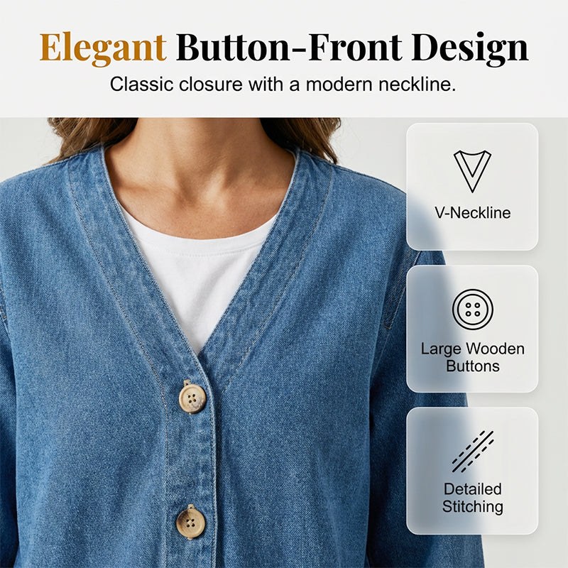 ⏰ 50% Rabatt – Nur für kurze Zeit! Damen Freizeit V-Neck Jeansjacke | Weich & atmungsaktiv – Perfekt für jeden Tag 🌸