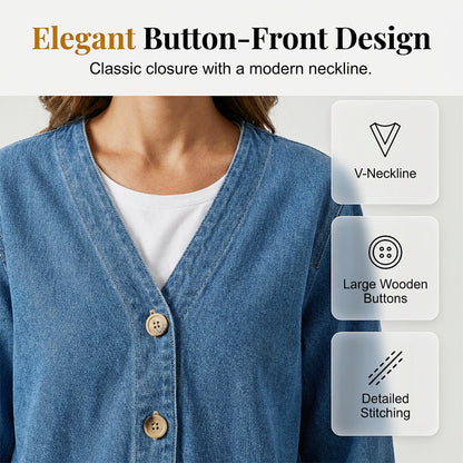 ⏰ 50% Rabatt – Nur für kurze Zeit! Damen Freizeit V-Neck Jeansjacke | Weich & atmungsaktiv – Perfekt für jeden Tag 🌸