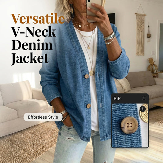 ⏰ 50% Rabatt – Nur für kurze Zeit! Damen Freizeit V-Neck Jeansjacke | Weich & atmungsaktiv – Perfekt für jeden Tag 🌸