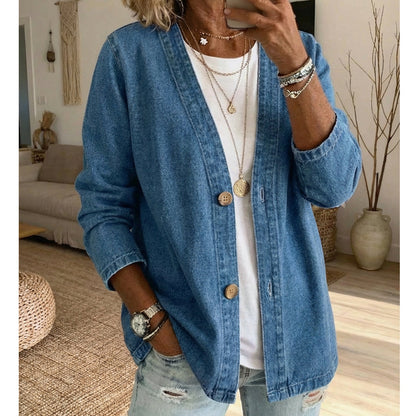 ⏰ 50% Rabatt – Nur für kurze Zeit! Damen Freizeit V-Neck Jeansjacke | Weich & atmungsaktiv – Perfekt für jeden Tag 🌸