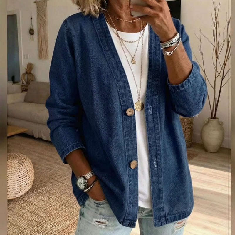 ⏰ 50% Rabatt – Nur für kurze Zeit! Damen Freizeit V-Neck Jeansjacke | Weich & atmungsaktiv – Perfekt für jeden Tag 🌸
