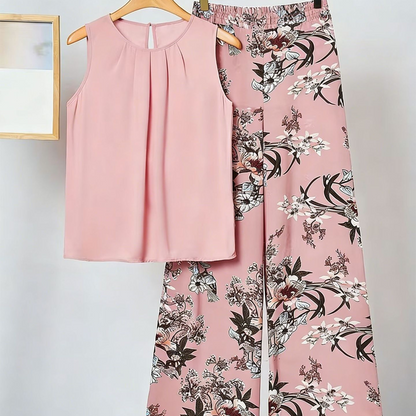 🌞50% Rabatt!💐 Frühling/Sommer Bestseller | Französische Bluse + weite Hose Set – Eleganter Rundhals & Falten