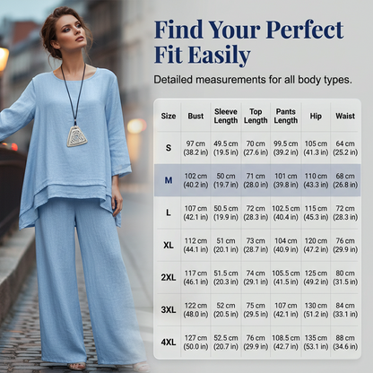 🔥 54% Rabatt! Damen Freizeit-Set aus Leinen-Baumwolle – asymmetrisches Oberteil + elastische Weite Hose | Leicht, atmungsaktiv, lässig & stylisch