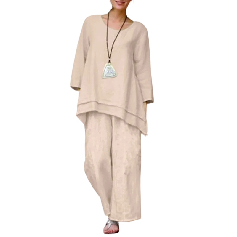 🔥 54% Rabatt! Damen Freizeit-Set aus Leinen-Baumwolle – asymmetrisches Oberteil + elastische Weite Hose | Leicht, atmungsaktiv, lässig & stylisch