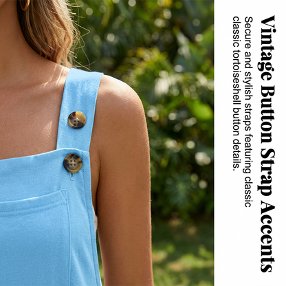 👗 50 % Rabatt! Ärmelloser Weitbein-Jumpsuit | Leicht & atmungsaktiv, Vintage-Knöpfe, tiefe Seitentaschen ✨🌿