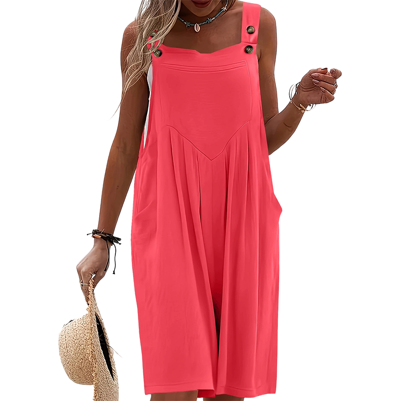👗 50 % Rabatt! Ärmelloser Weitbein-Jumpsuit | Leicht & atmungsaktiv, Vintage-Knöpfe, tiefe Seitentaschen ✨🌿