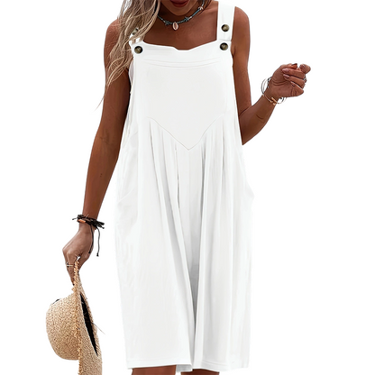 👗 50 % Rabatt! Ärmelloser Weitbein-Jumpsuit | Leicht & atmungsaktiv, Vintage-Knöpfe, tiefe Seitentaschen ✨🌿