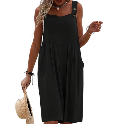 👗 50 % Rabatt! Ärmelloser Weitbein-Jumpsuit | Leicht & atmungsaktiv, Vintage-Knöpfe, tiefe Seitentaschen ✨🌿