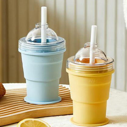 ☀️ Sommerlicher Erfrischungsheld! Tragbarer Silikon-Eiskugelbecher | Mit Strohhalm, faltbar & auslaufsicher 🧊💧