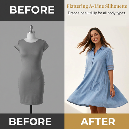 📉Preissenkung! ⭐ 57% Rabatt! ⭐ Blaues Denim-Minikleid – Kragen, Spitzenärmel, Seitentaschen. Lässig trifft elegant! 💃