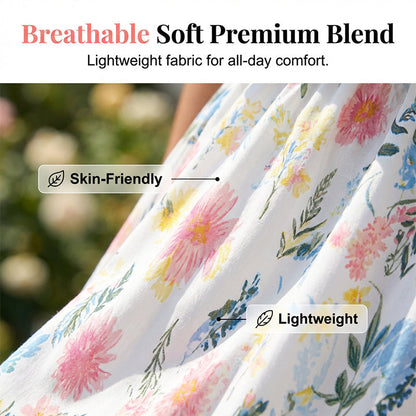 ⭐ 50% Rabatt ⭐ 2026 Sommer-Off-Shoulder-Blumendruck-Kleid – Rüschen + High-Waist + versteckte Taschen