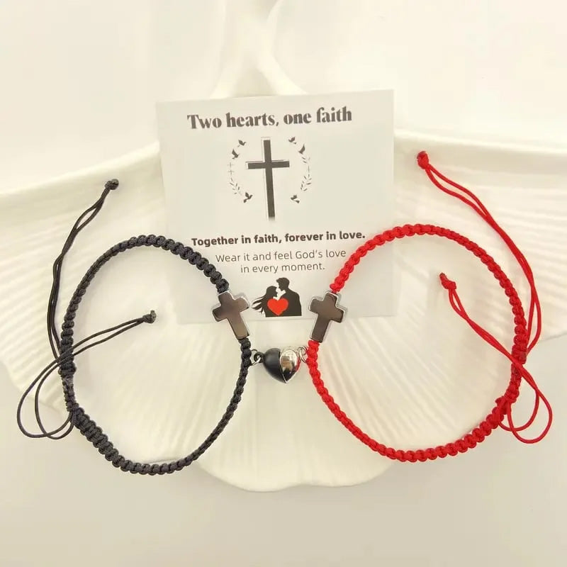💕Magnetisches Herz-Kreuz-Paararmband-Set 🧲✝️