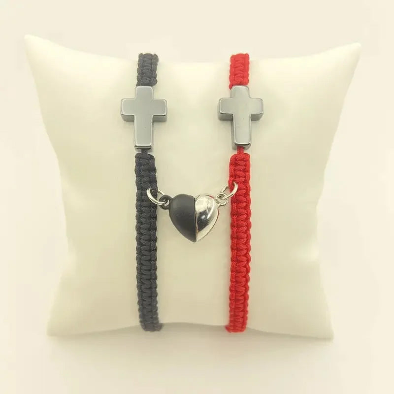 💕Magnetisches Herz-Kreuz-Paararmband-Set 🧲✝️
