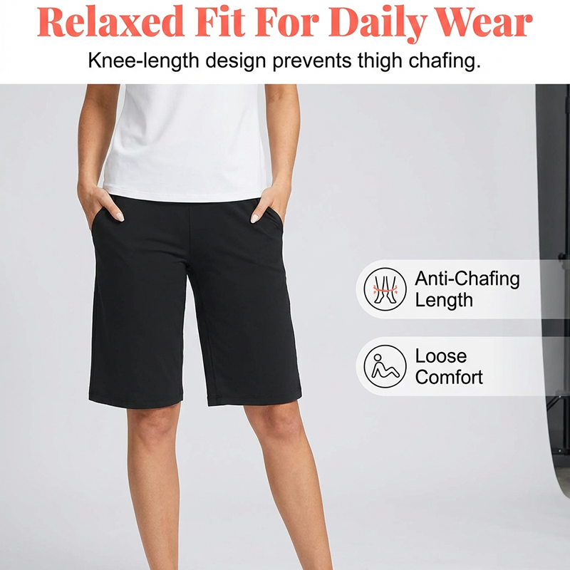 👖 Hoch taillierte Shorts für Büro & Sport | Tiefe Seitentaschen + knielange Länge – perfekt für Arbeit und Yoga gleichermaßen ✨