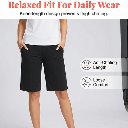 👖 Hoch taillierte Shorts für Büro & Sport | Tiefe Seitentaschen + knielange Länge – perfekt für Arbeit und Yoga gleichermaßen ✨