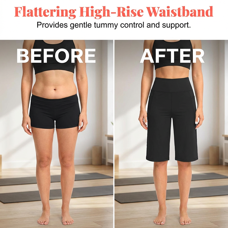 👖 Hoch taillierte Shorts für Büro & Sport | Tiefe Seitentaschen + knielange Länge – perfekt für Arbeit und Yoga gleichermaßen ✨