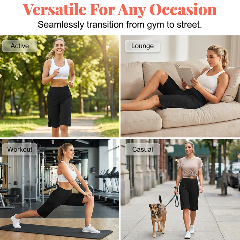 👖 Hoch taillierte Shorts für Büro & Sport | Tiefe Seitentaschen + knielange Länge – perfekt für Arbeit und Yoga gleichermaßen ✨
