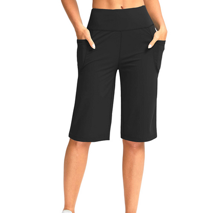 👖 Hoch taillierte Shorts für Büro & Sport | Tiefe Seitentaschen + knielange Länge – perfekt für Arbeit und Yoga gleichermaßen ✨