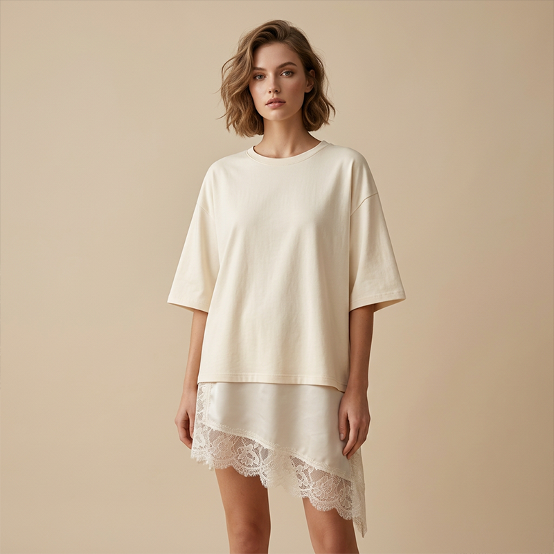 ⏰50% Rabatt!👚2026er Neuheit – Rundhals-Oberteil mit Spitzensaum Asymmetrisches Design, feminin & elegant – perfekt für Freizeit und Dates ✨