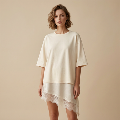 ⏰50% Rabatt!👚2026er Neuheit – Rundhals-Oberteil mit Spitzensaum Asymmetrisches Design, feminin & elegant – perfekt für Freizeit und Dates ✨
