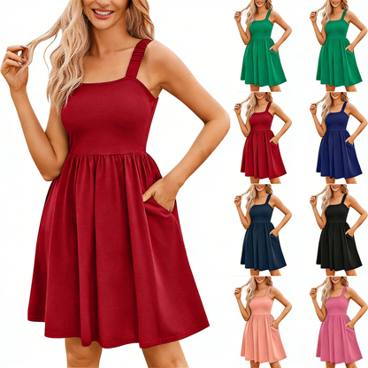 50 % Rabatt! 🌸 Quadratischer Ausschnitt Blumenkleid | A-Linie + geraffter, elastischer Oberteil + mit Taschen – Frühling/Sommer Must-have ☀️👗