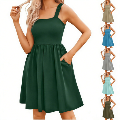 50 % Rabatt! 🌸 Quadratischer Ausschnitt Blumenkleid | A-Linie + geraffter, elastischer Oberteil + mit Taschen – Frühling/Sommer Must-have ☀️👗