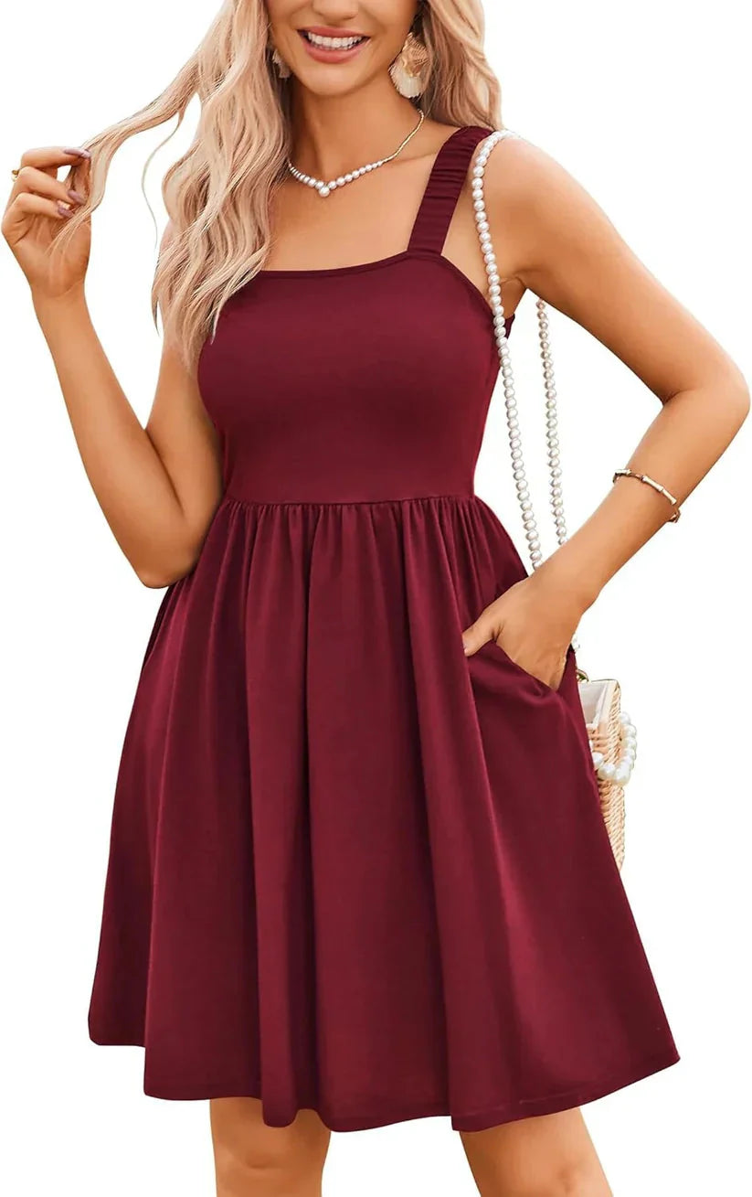 50 % Rabatt! 🌸 Quadratischer Ausschnitt Blumenkleid | A-Linie + geraffter, elastischer Oberteil + mit Taschen – Frühling/Sommer Must-have ☀️👗