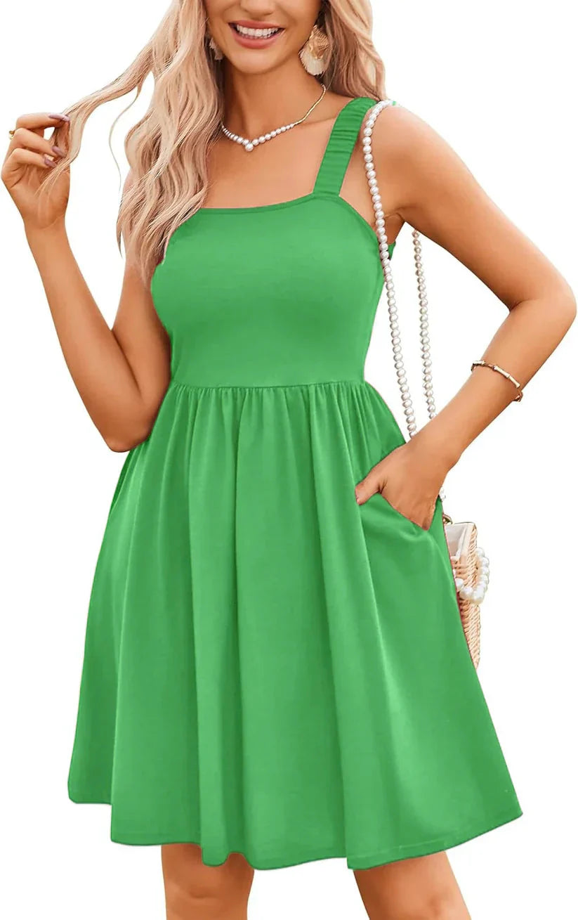 50 % Rabatt! 🌸 Quadratischer Ausschnitt Blumenkleid | A-Linie + geraffter, elastischer Oberteil + mit Taschen – Frühling/Sommer Must-have ☀️👗