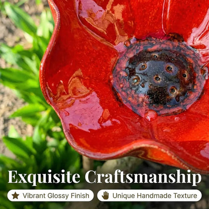🪴 Metall Mohnblume Vogelbad mit Erdspieß | Gartendekoration, Vogelhäuschen, lockt Bestäuber an