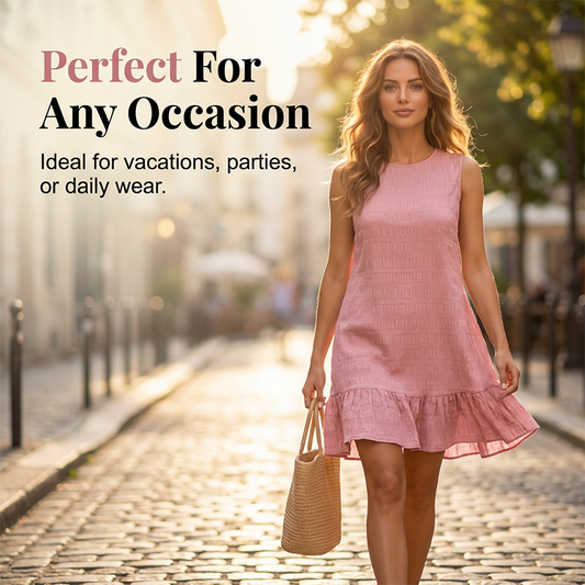 ✨ 50% Rabatt! 💃 Sommerliches, vielseitiges trägerloses Hemdchenkleid mit Rüschensaum – trägerlos, runder Ausschnitt, weich & atmungsaktiv