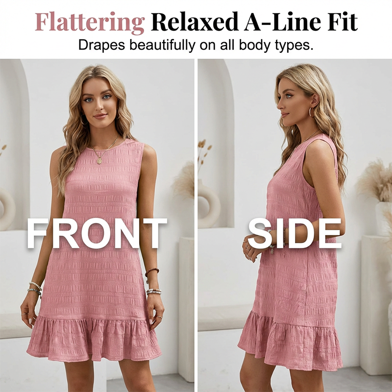 ✨ 50% Rabatt! 💃 Sommerliches, vielseitiges trägerloses Hemdchenkleid mit Rüschensaum – trägerlos, runder Ausschnitt, weich & atmungsaktiv