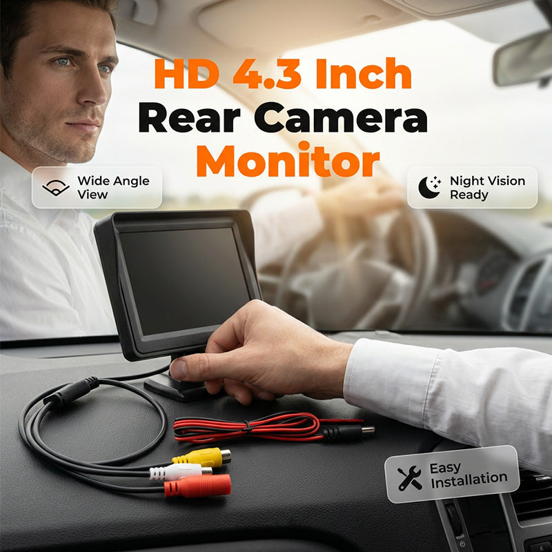 🚗 Automatischer Rückfahrbildschirm – Rückfahrkamera + Unterhaltung | 4,3 Zoll HD-Display | 9V–35V Spannungsbereich 🔋✨