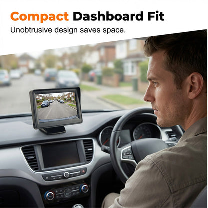 🚗 Automatischer Rückfahrbildschirm – Rückfahrkamera + Unterhaltung | 4,3 Zoll HD-Display | 9V–35V Spannungsbereich 🔋✨