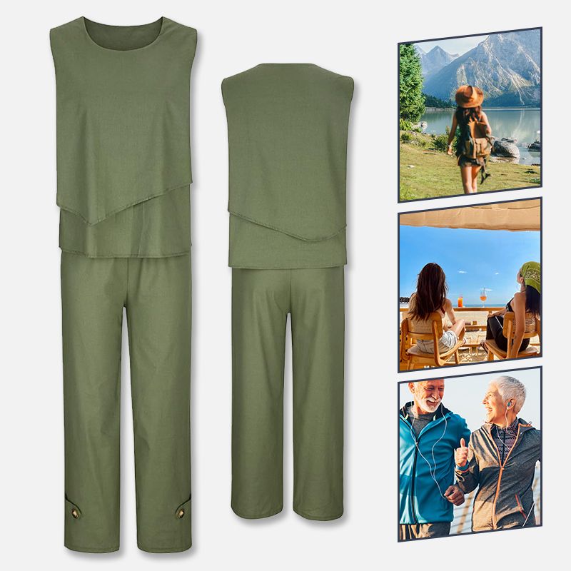✨50 % Rabatt! Set mit ärmellosem Oberteil & weiten 7/8-Hosen – Sommer-Zweiteiler | Luftig & elegant, vielseitig & bequem 💨👖