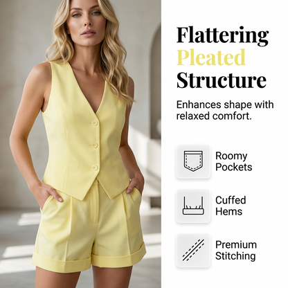 💰 Zum halben Preis! Damen Sommer 2-teiliges Set – Trägertop + hochtaillierte weite Shorts | Weich & atmungsaktiv | Perfekt für Büro & Alltag 👚🌸🏢