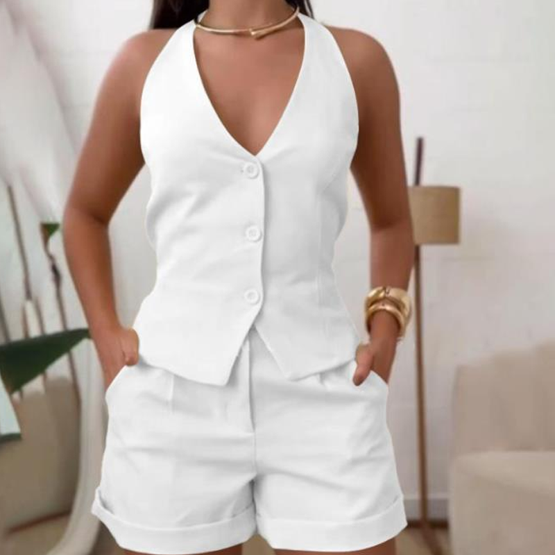 💰 Zum halben Preis! Damen Sommer 2-teiliges Set – Trägertop + hochtaillierte weite Shorts | Weich & atmungsaktiv | Perfekt für Büro & Alltag 👚🌸🏢
