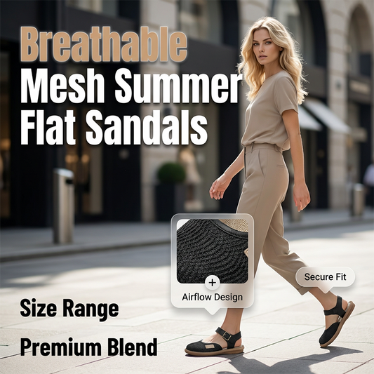 Flache Sandalen aus atmungsaktivem Mesh mit Knöchelriemen