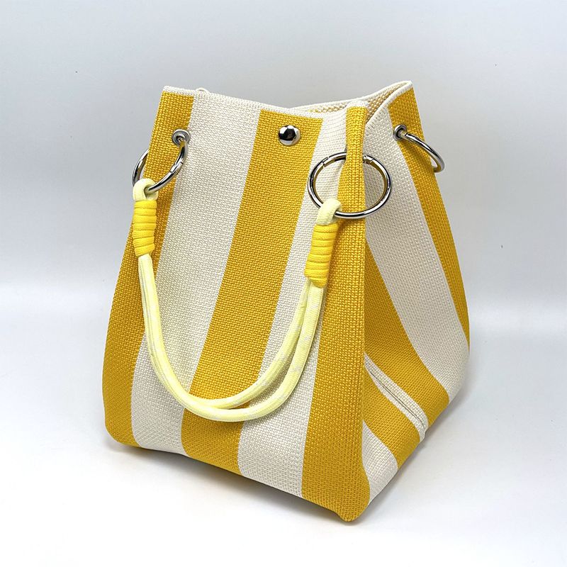 Gestreifte Strick-Bucket-Tasche – leicht, flexibel & vielseitig – ideal für den Alltag, Strand & Shopping