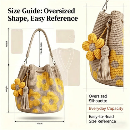🌞Frühlingserwachen: 50% Rabatt!🌼Gehäkelte Damen Bucket Bag mit Blumenmuster – Leichte Boho-Schultertasche für Sommer und täglichen Gebrauch