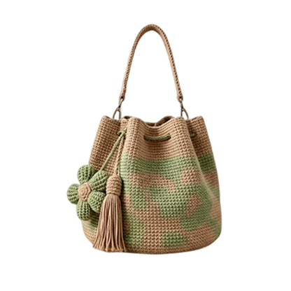 🌞Frühlingserwachen: 50% Rabatt!🌼Gehäkelte Damen Bucket Bag mit Blumenmuster – Leichte Boho-Schultertasche für Sommer und täglichen Gebrauch