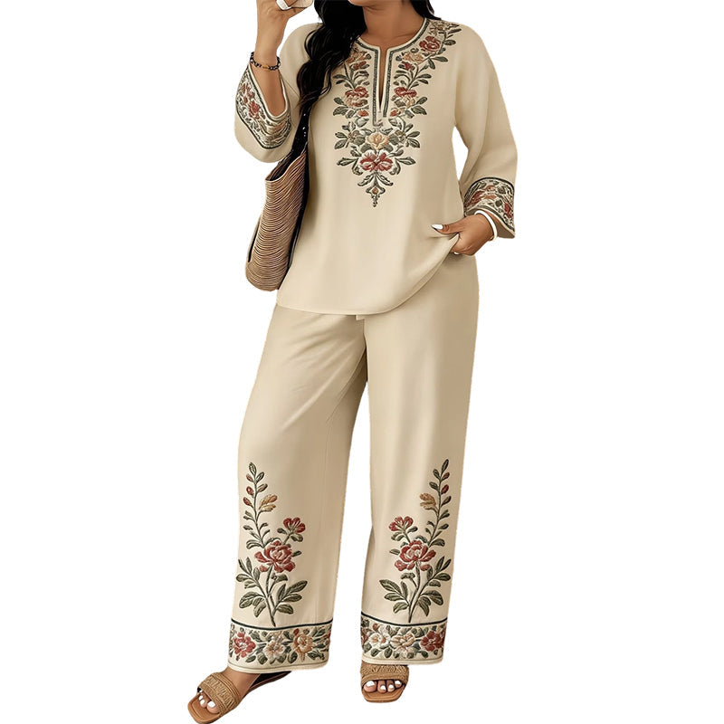 👚 JETZT 47 % RABATT! ⏳ Set aus langärmeliger Damenbluse und Hose mit weitem Bein – fließend, elegant und leicht – perfekt für die Arbeit, einen Brunch oder auf Reisen – schickes 2-teiliges Outfit 🌸