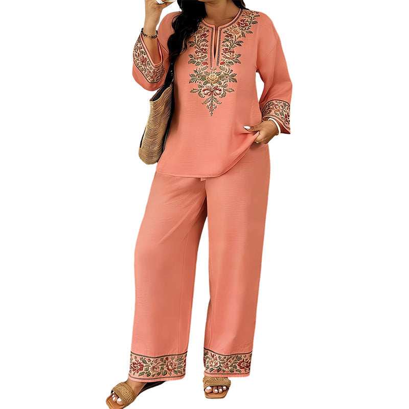 👚 JETZT 47 % RABATT! ⏳ Set aus langärmeliger Damenbluse und Hose mit weitem Bein – fließend, elegant und leicht – perfekt für die Arbeit, einen Brunch oder auf Reisen – schickes 2-teiliges Outfit 🌸