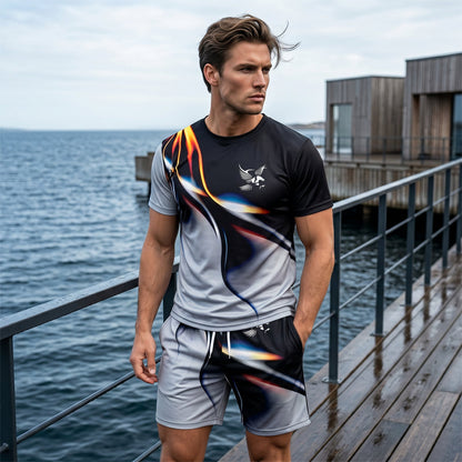 🔥 HALBER PREIS! 50% RABATT auf das Herren-Set aus T-Shirt und Shorts mit abstraktem Print! 🛍️