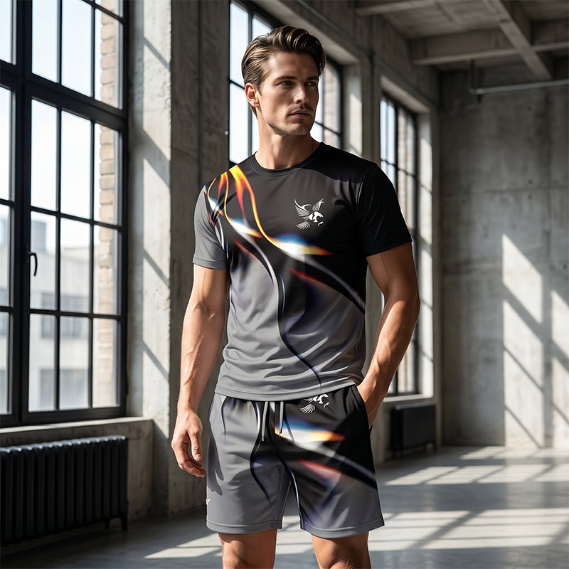 🔥 HALBER PREIS! 50% RABATT auf das Herren-Set aus T-Shirt und Shorts mit abstraktem Print! 🛍️