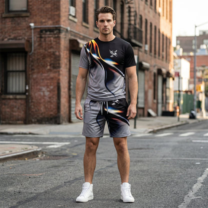 🔥 HALBER PREIS! 50% RABATT auf das Herren-Set aus T-Shirt und Shorts mit abstraktem Print! 🛍️