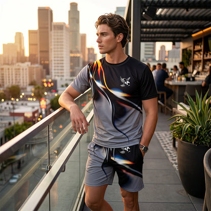 🔥 HALBER PREIS! 50% RABATT auf das Herren-Set aus T-Shirt und Shorts mit abstraktem Print! 🛍️
