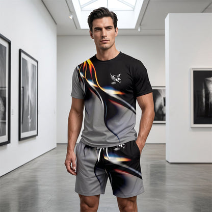 🔥 HALBER PREIS! 50% RABATT auf das Herren-Set aus T-Shirt und Shorts mit abstraktem Print! 🛍️