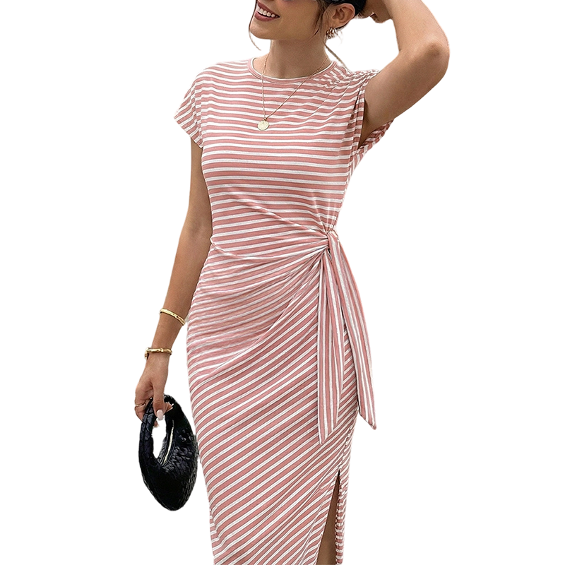 Women's Striped Side-Tie Midi Dress